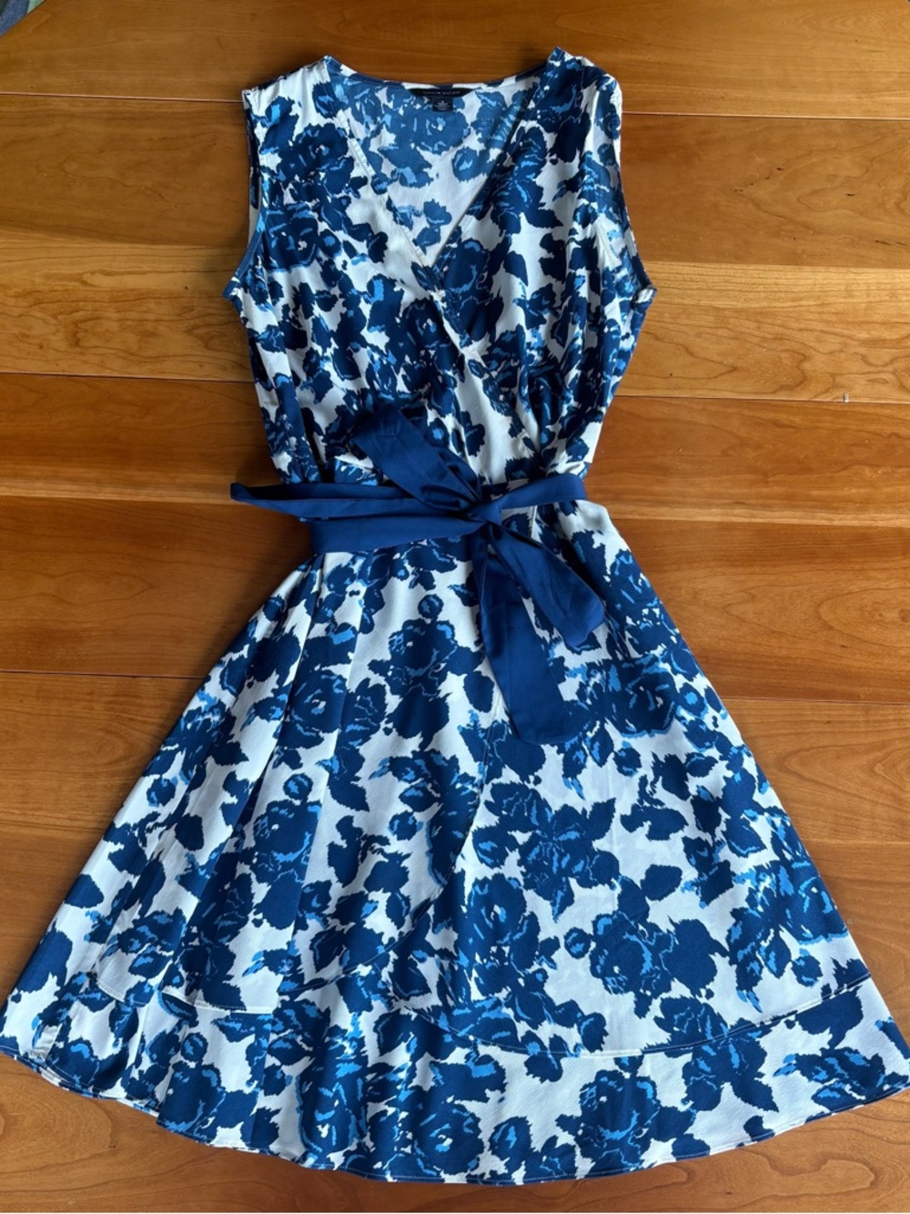 Tommy Hilfiger Blue and White Floral Wrap Mini Dress